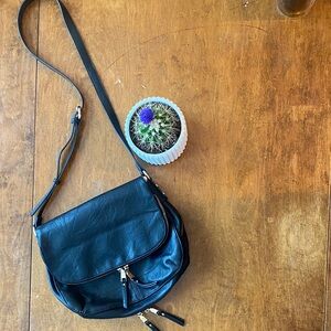 Mystique Black Vegan Leather Messenger Crossbody Bag